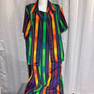Vintage Colorful Striped Shirt and dress Set size xl eye catch London